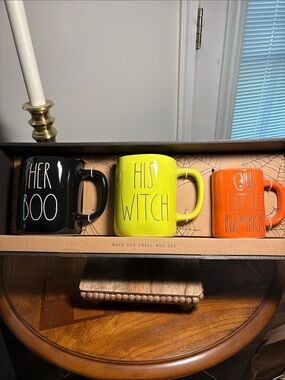 Rae Dunn Halloween Mug Trio in Black, Lime, Orange